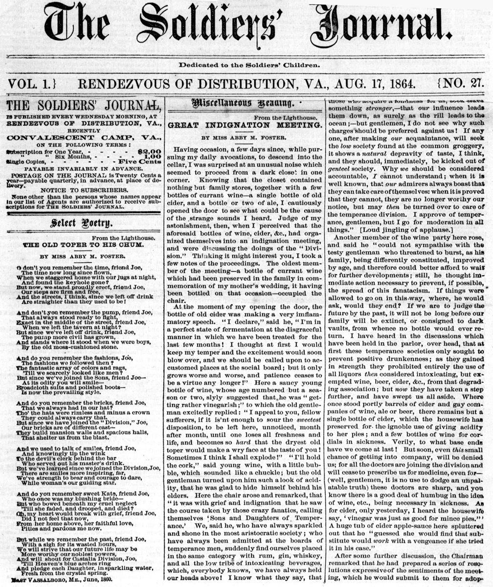 August 17, 1864 cover of The Soldiers’ Journal.