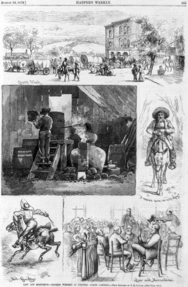 “Law and moonshine - crooked whiskey in North Carolina.” (Illus. in: Harper’s Weekly, 1873 Aug. 3, p. 665.)
