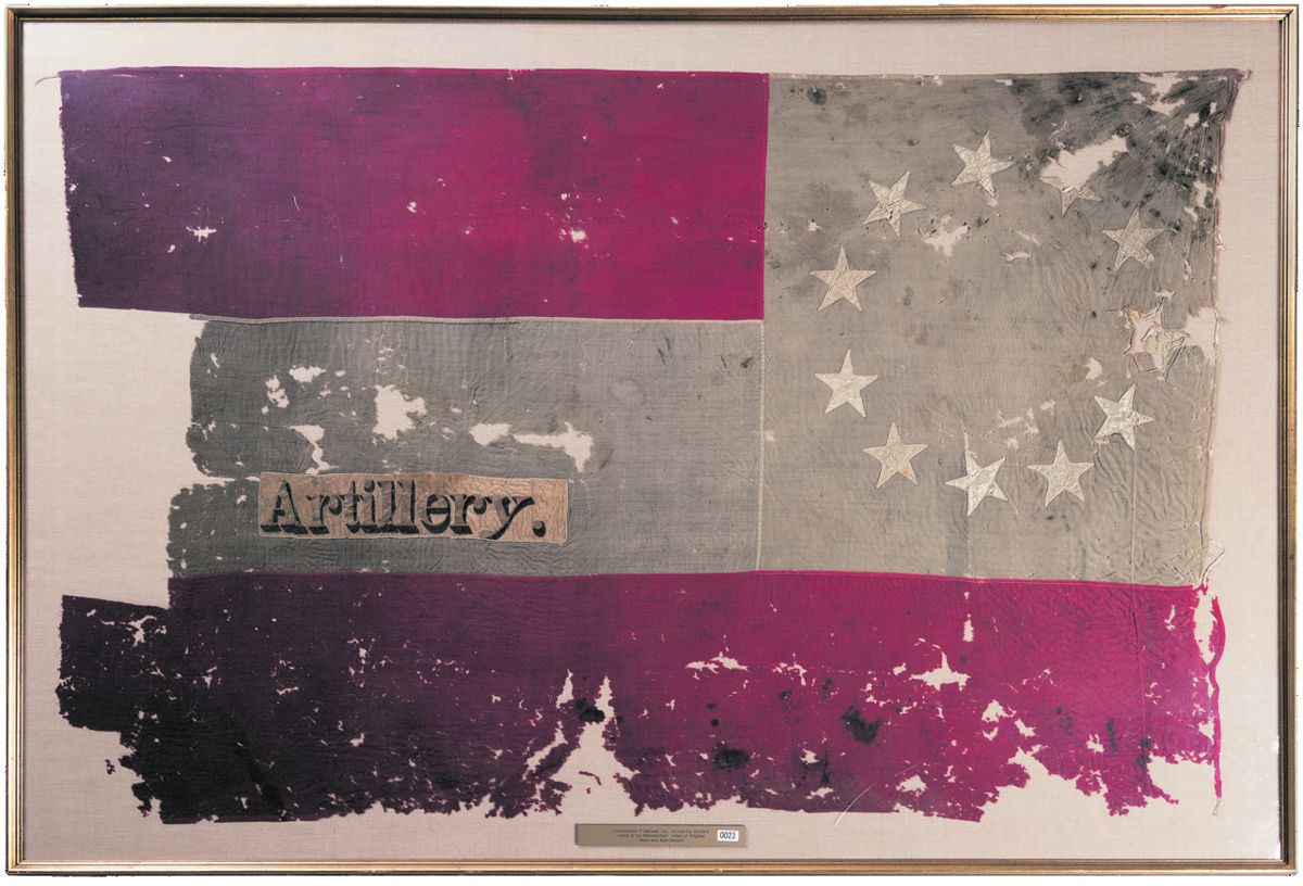 LOT1201-Historic and Well Documented Framed Eleven Star Confederate First National Flag with ‘Artillery’ on the White Bar.