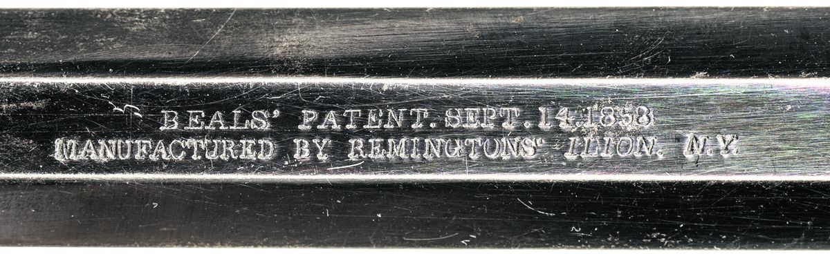Beals pattern Army and Navy revolver barrel markings, referencing the Beals patent date.