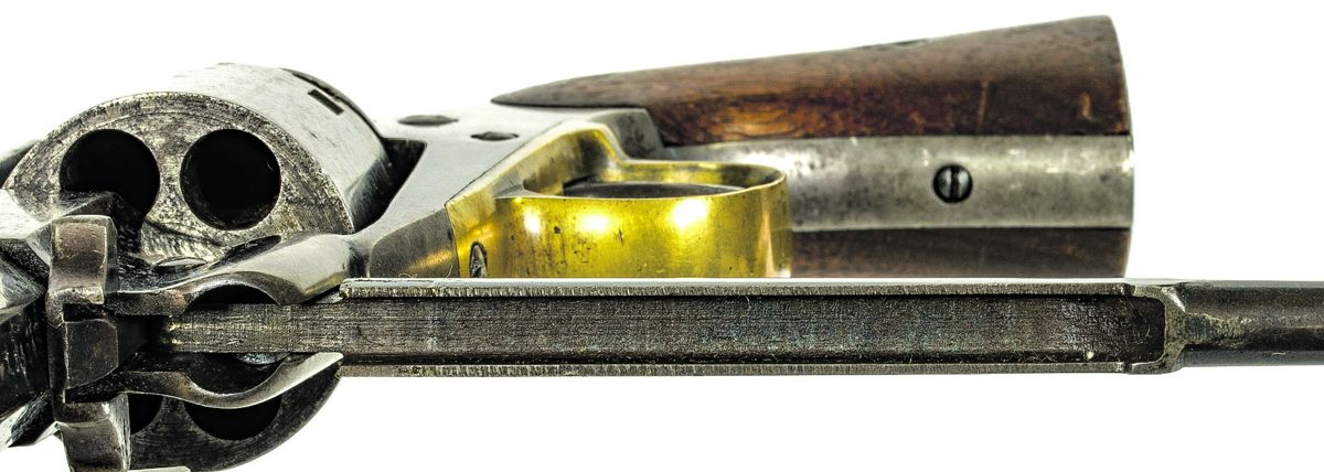 Elliott patent loading lever without the filister screw modification. This design allowed the cylinder arbor pin to potentially move forward under recoil, which could lock up the cylinder and render
