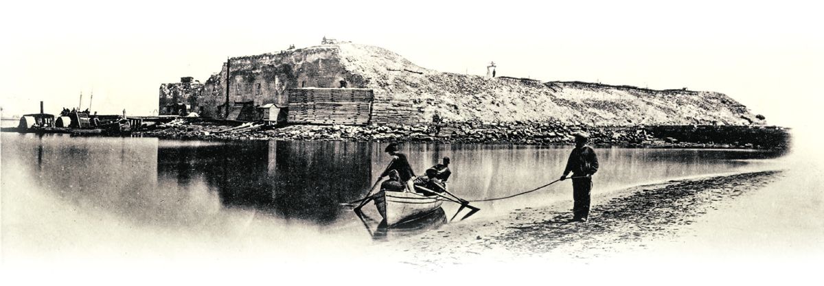 View of Fort Sumter in ruins after the war ended.