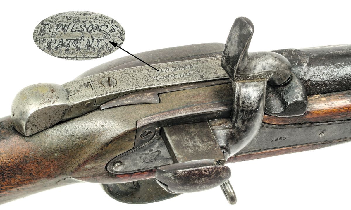 Late Wilson #2A5025 showing the incorrectly replaced “fish tail” and the Wilson’s Patent breech markings.