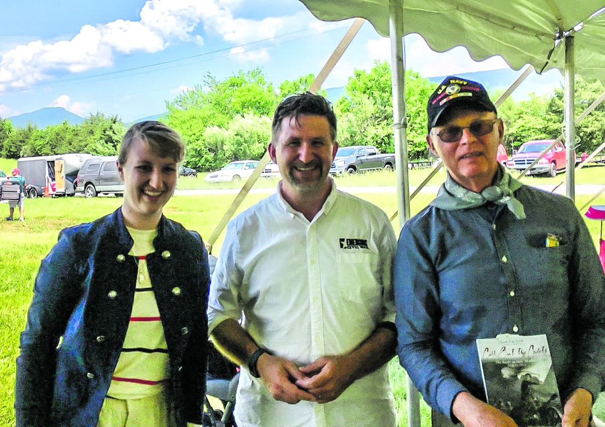 From left: Sarah Bierle, Chris Mackowski, and Dwight Hughes at the New Market reenactment in May 2019.