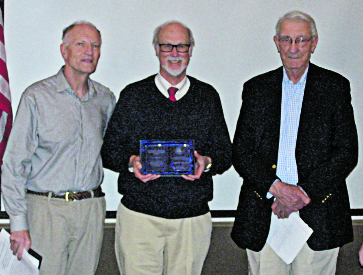 L to R: Dave Frank, Award Committee Chairman; A. Wilson Greene, historian and author holding the first Hugh G. Earnhart Civil War Scholarship Award; Professor Hugh Earnhart, founder of the Mahoning Valley Civil War Round Table and award namesake.