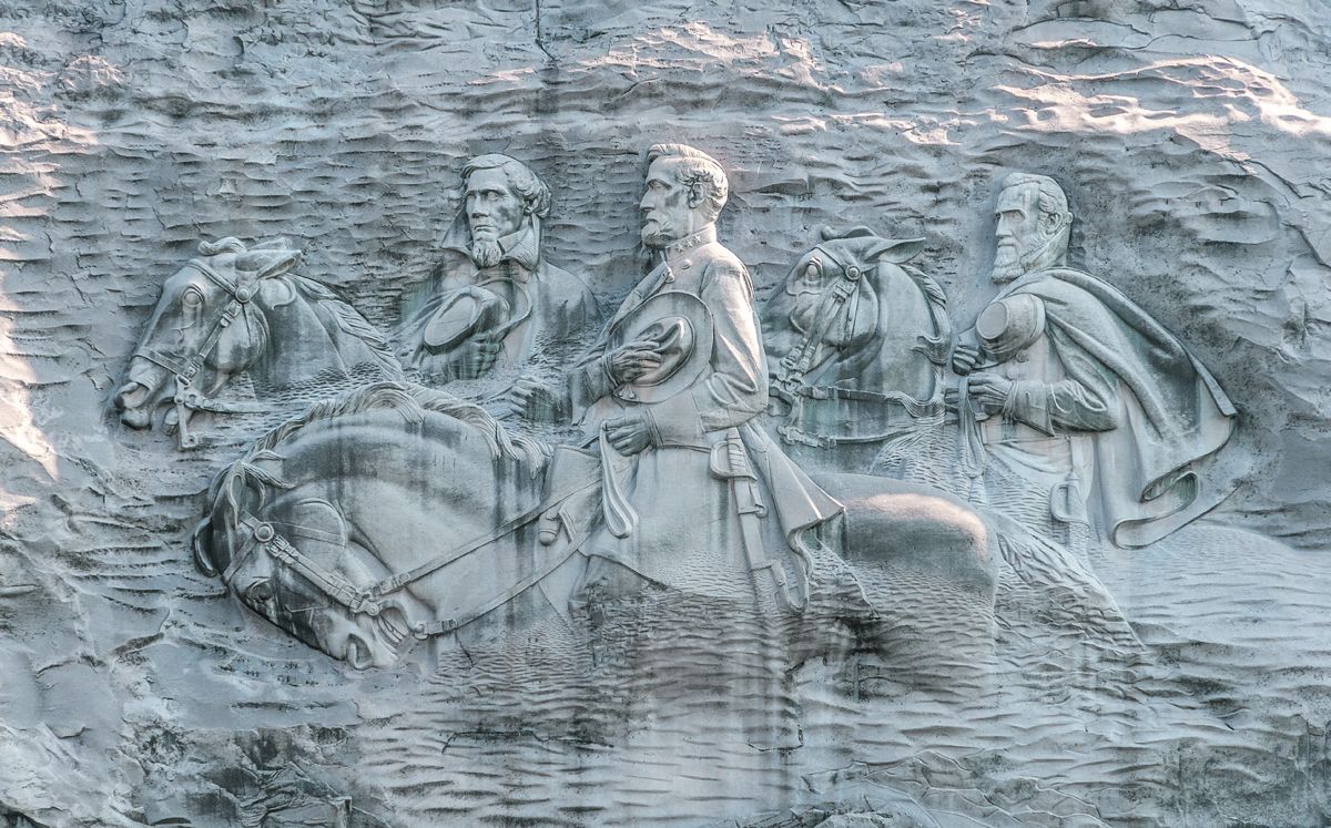 Stone Mountain carving today. From left to right: Jefferson Davis, General Robert E. Lee, and General Stonewall Jackson.