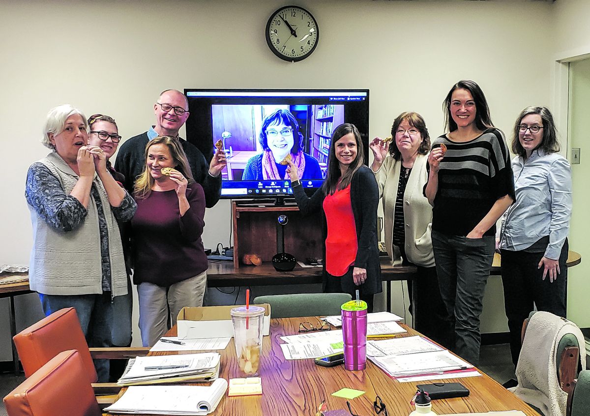 The staff at Southern Illinois University Press takes a break from book-making to enjoy some