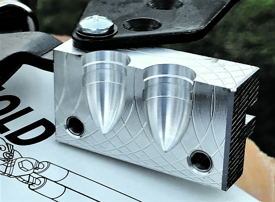 Close up of the Smith bullet mold cavities. It should be noted that all Eras Gone molds have two cavities. (Mark Hubbs)