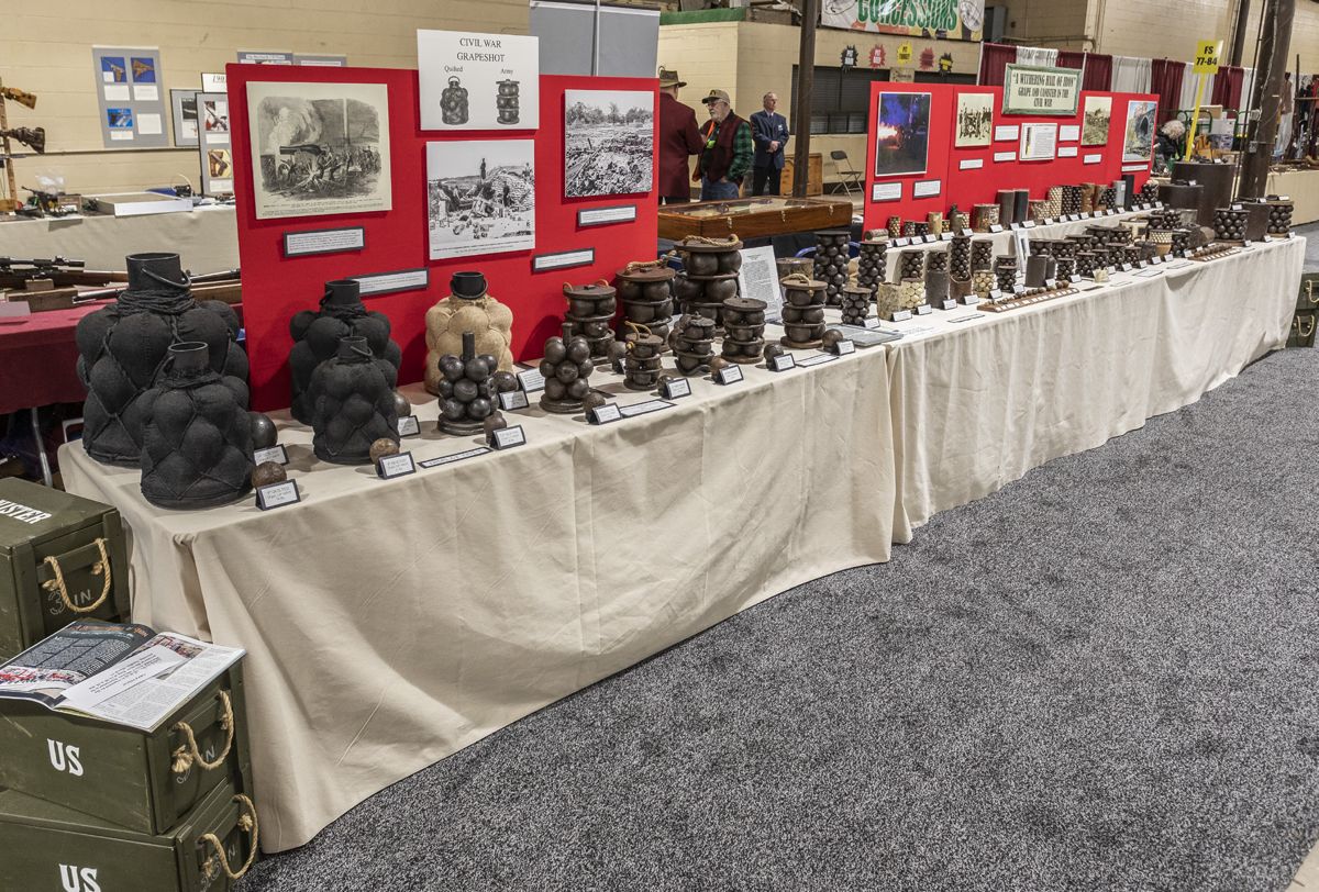 This impressive display weighs almost 1,500 pounds with 80 stands of grape, canister, and shot.
