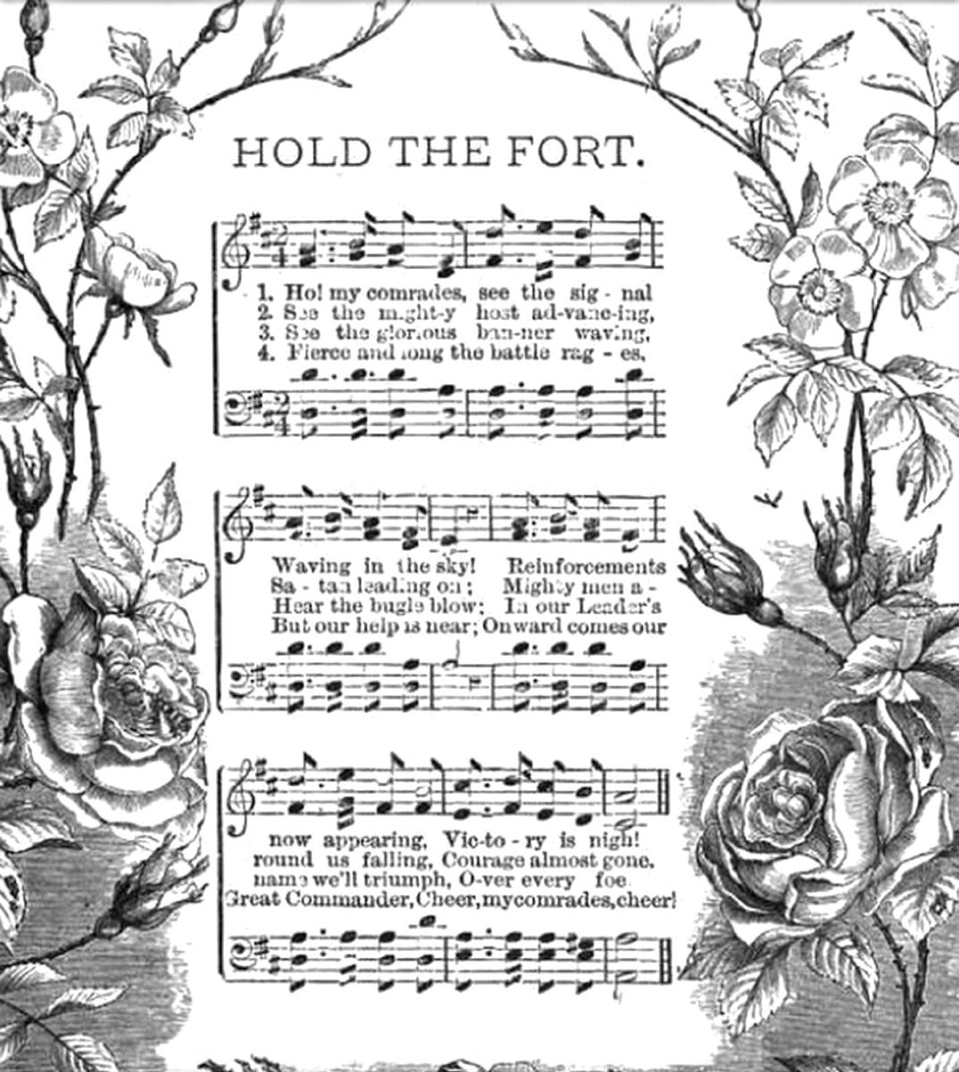 First page of Bliss’s hymn, from Bliss, P. P. Hold The Fort. Boston: William F. Gill and Company, 1877.