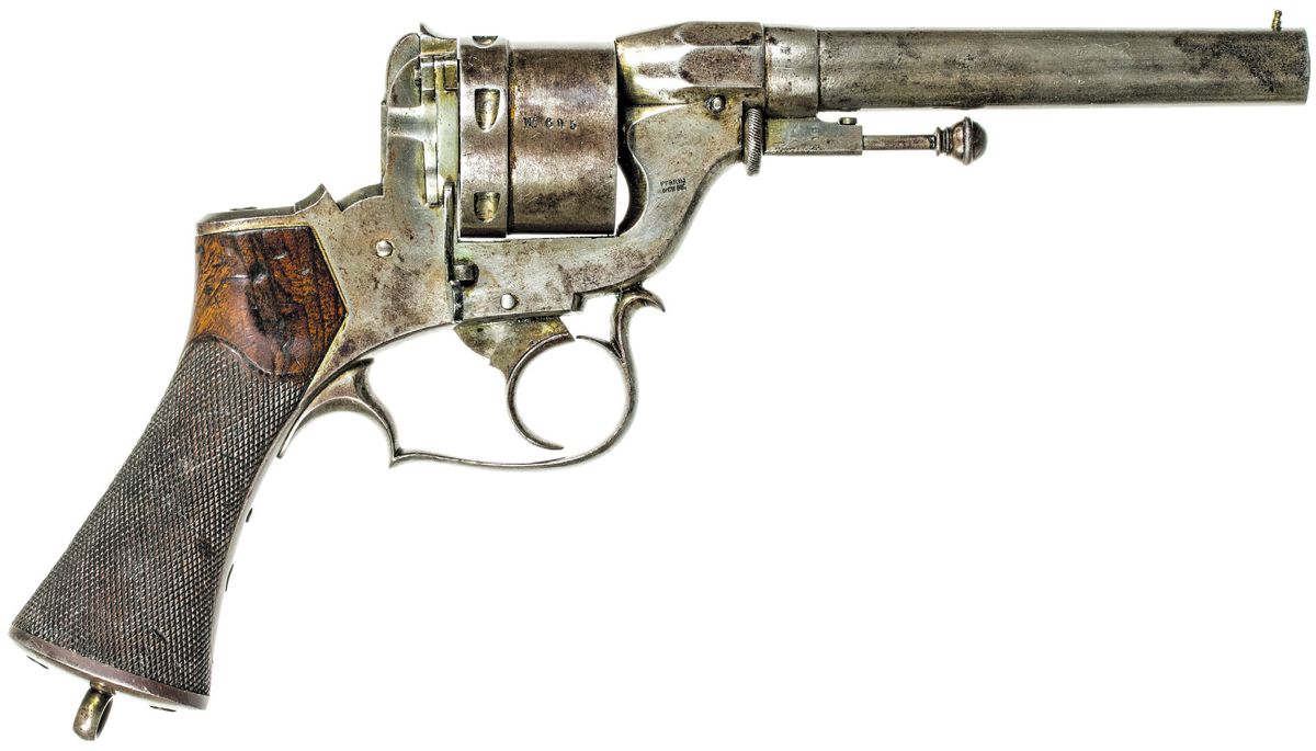 Below: reverse overall view of a Type I Perrin revolver, s/n 605.