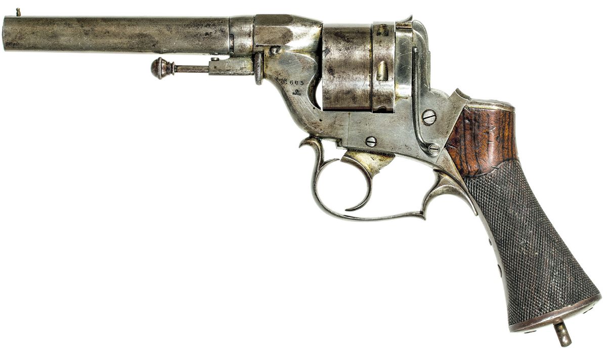 Above: obverse overall view of a Type I Perrin revolver, s/n 605.