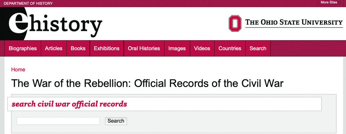 Screenshot of ehistory page at The Ohio State University’s website.