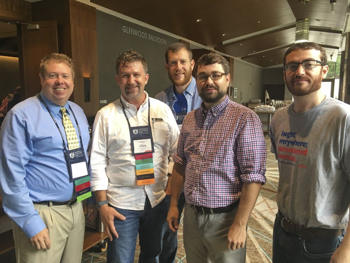Bert Dunkerly, Chris Mackowski, Phill Greenwalt, Kris White, and Dan Davis at the American Battlefield Trust’s Teacher Institute in Raleigh, N.C.