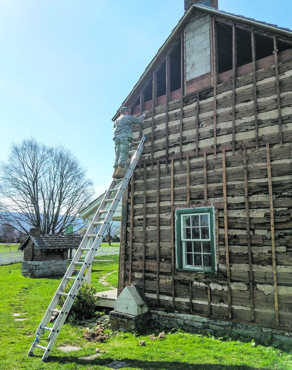 1818 House forensic investigation–April 2019 (Impact zone in chalk circle, center, 2nd story)