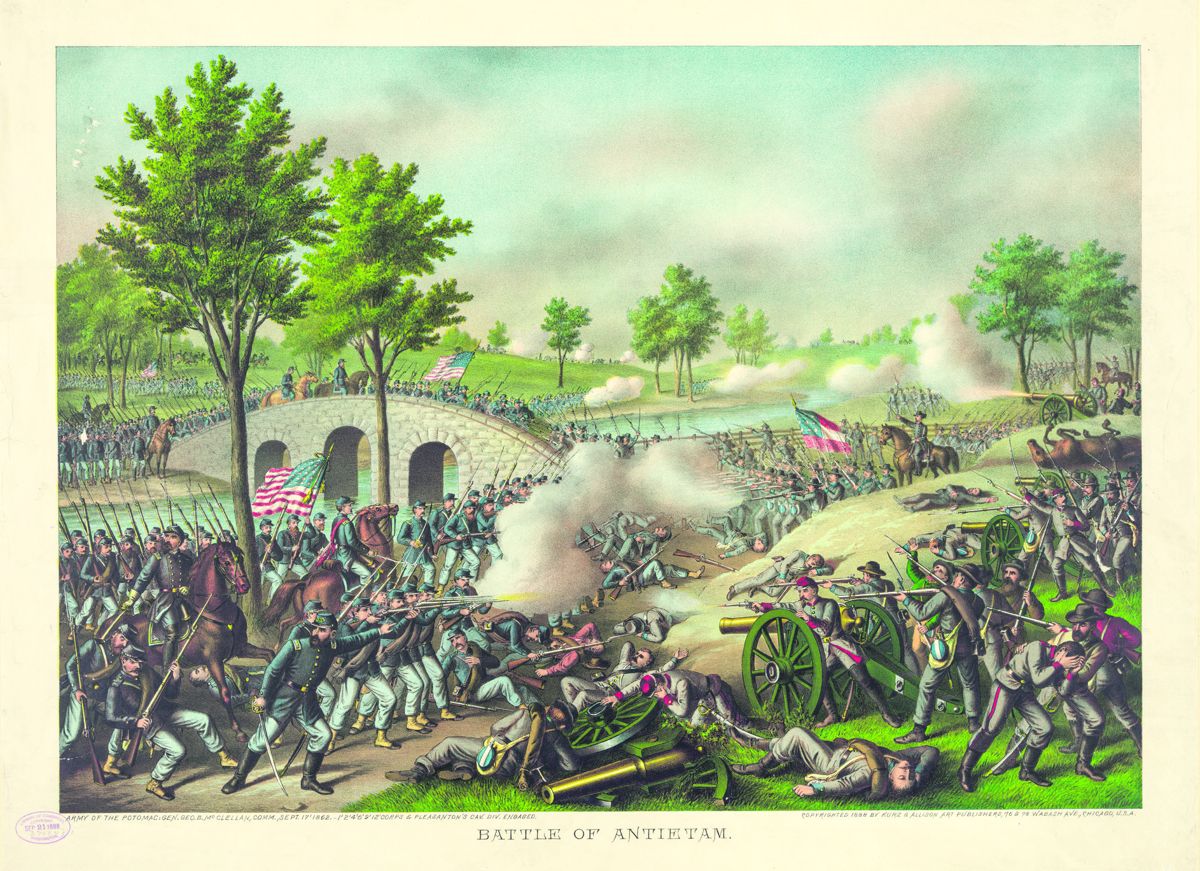 Title: Battle of Antietam–Army of the Potomac: Gen. Geo. B. McClellan, comm., Sept. 17’ 1862, Kurz & Allison. (Library of Congress)