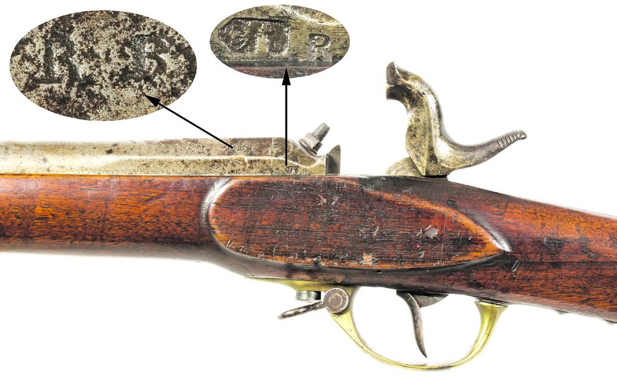 Reverse of the “Cyclops” “lock area” with proof and inspection marks in detail.
