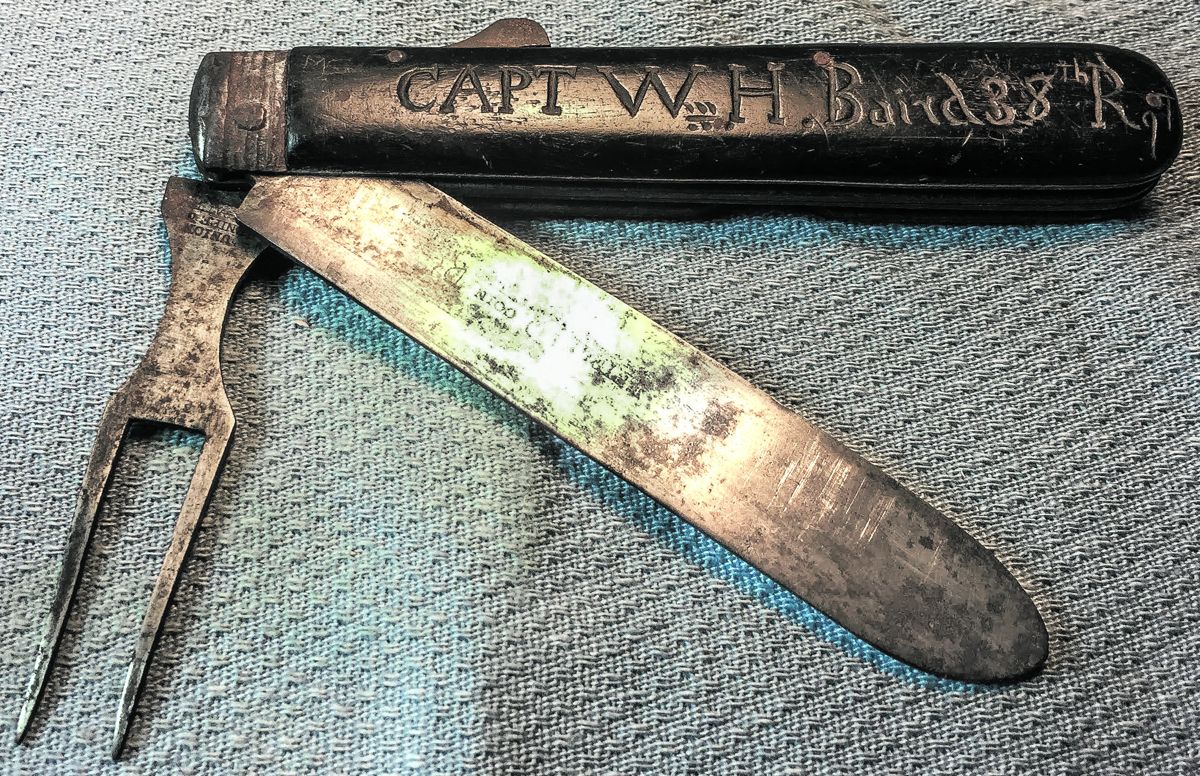 Typical “folk art” carving identifying a knife made between enlistment May 1861 and July 1862, probably in an extended camp in Virginia or back in Seneca, N.Y., when carving would help pass the time. We may never know who recipient William was but some intense detective work may find a connection.