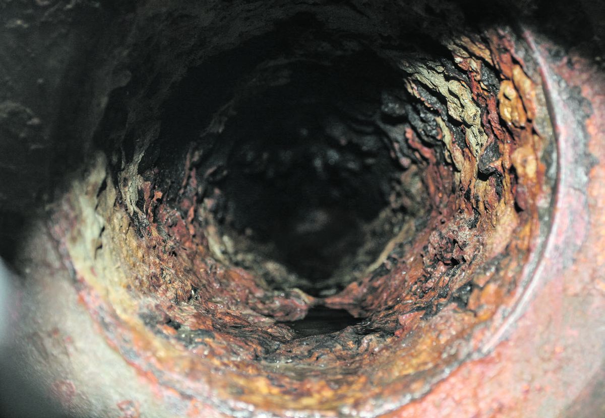 Detail view of port gun’s interior bore concretion.