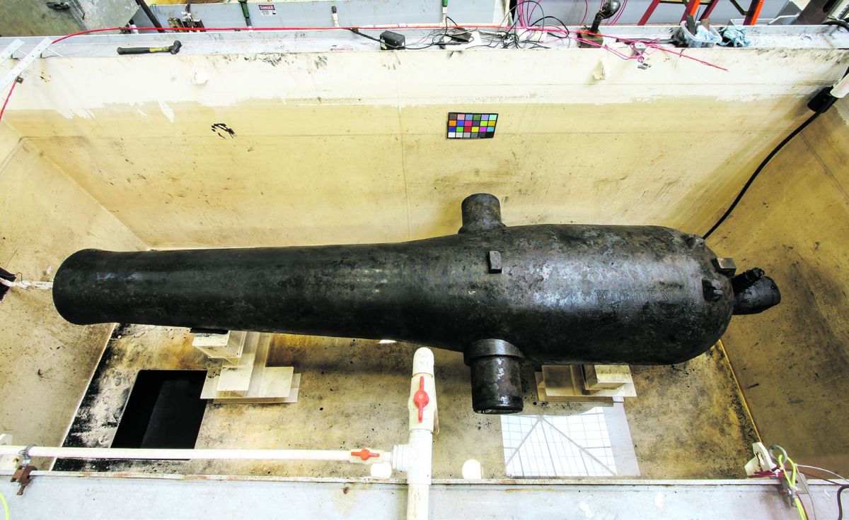 Overall view of the port gun in its treatment tank.