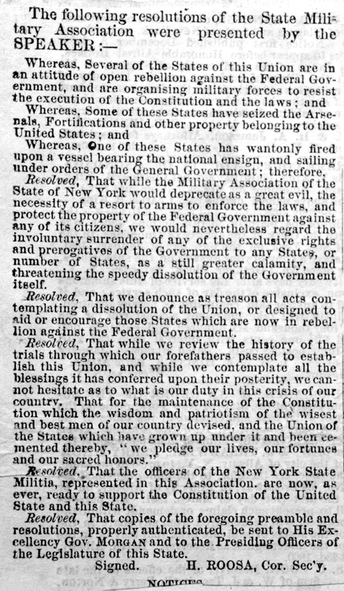 NYMA resolution of support for Anderson’s actions at Fort