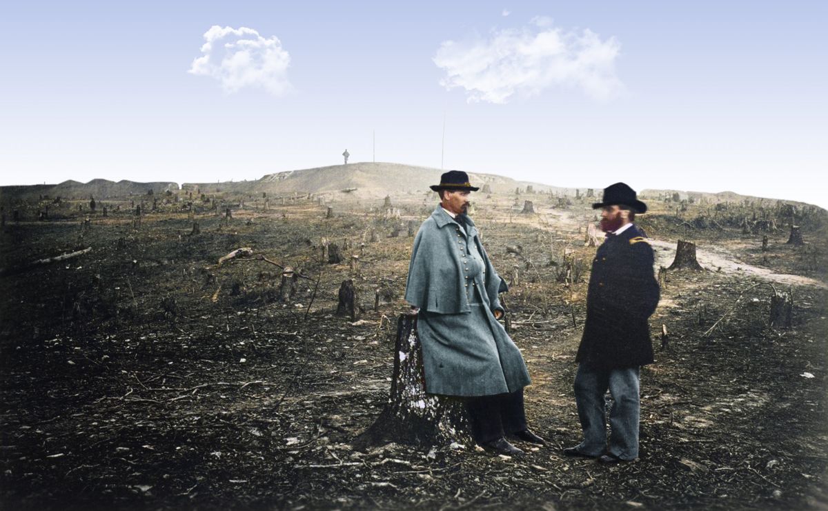 Colonels Orlando M. Poe & Orville E. Babcock at Fort Sanders, Knoxville, Tenn. Colorization © 2020 civilwarincolor.com courtesy civilwarincolor.com/cwn. Library of Congress.
