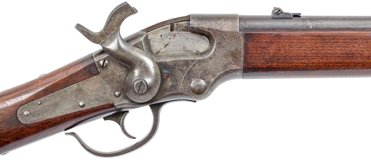 Close up view of the obverse receiver and loading port of the Ball carbine.