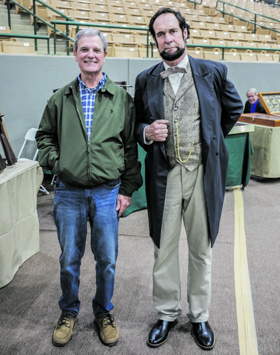 Show promoter Mike Kent and Abraham Lincoln presenter Dennis Boggs.