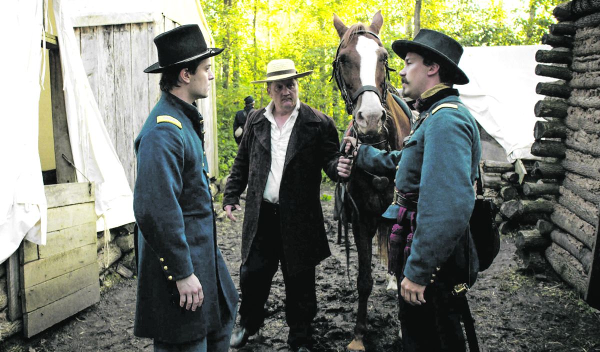From left to right, Sean Sklye as Lt. Ambrose, Christian Stolte as Gen. Richardson, and Patrick Webb as Lt. Crowley appear in a scene from Hold My Horse.