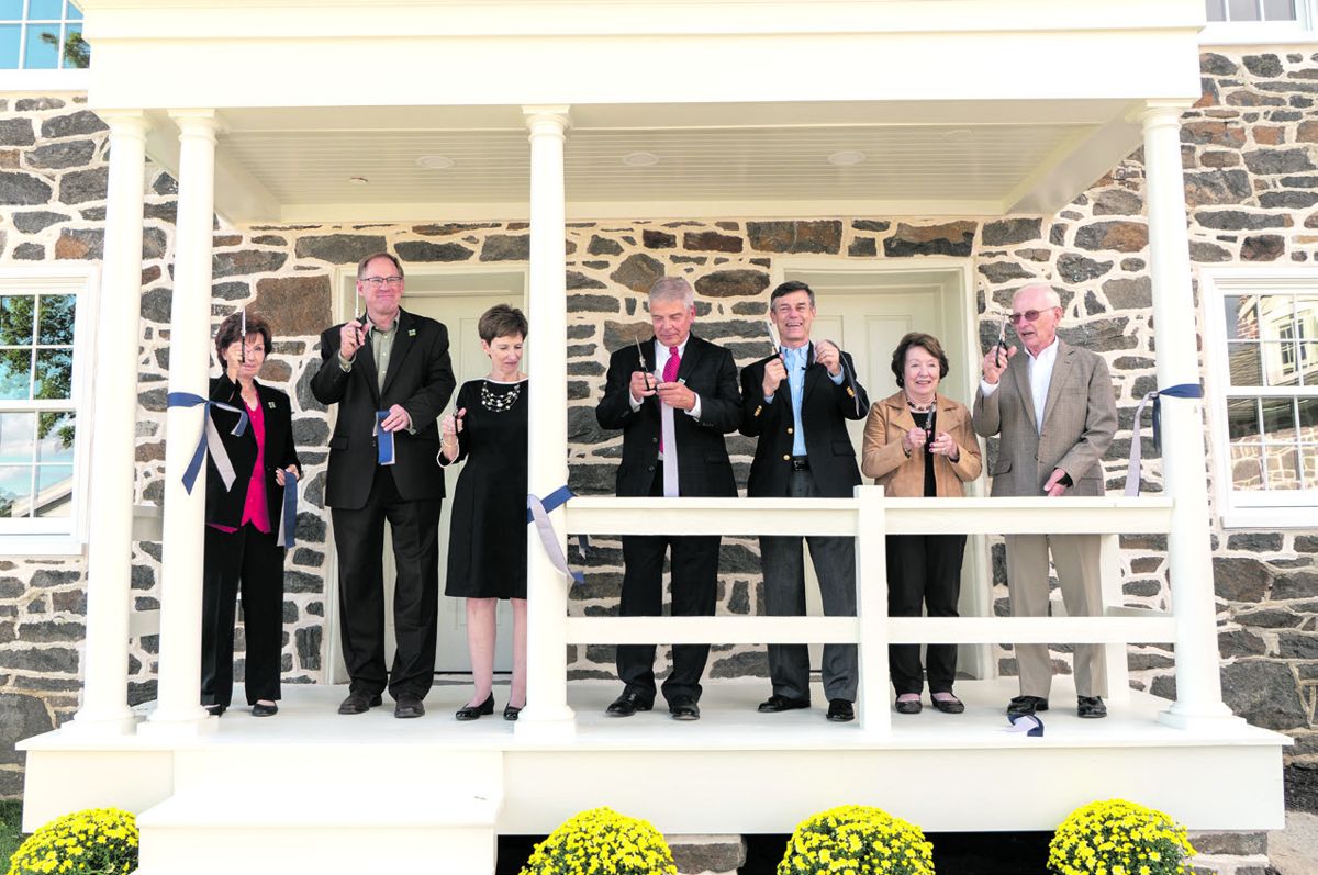 Spangler Ribbon Cutting. Left to right: Sue Boardman, Dr. Matt Moen, Mr. and Mrs. Dick Morin, Mr. Eric Schultz, and Mr. and Mr.