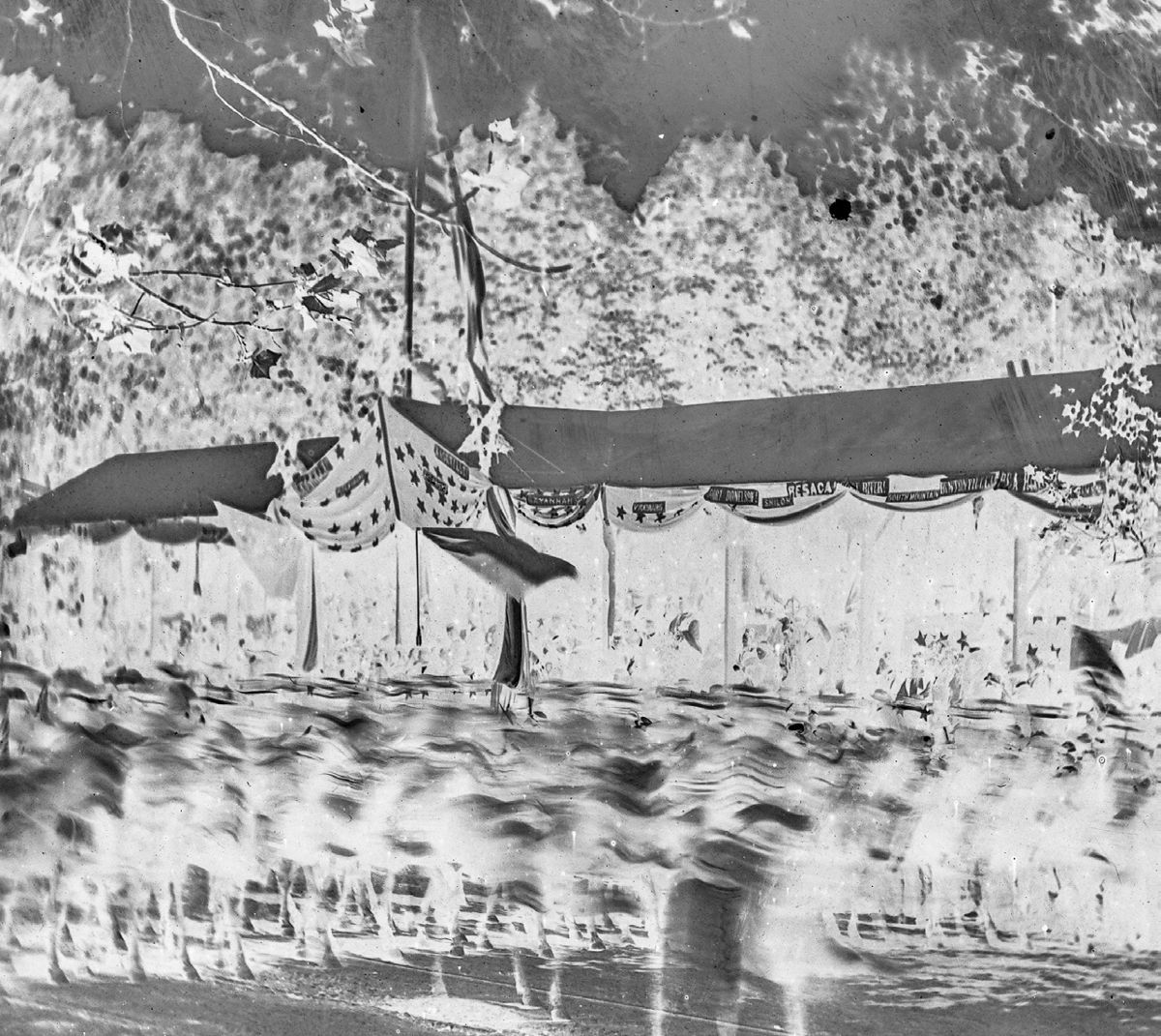The grand review of the Army, Washington, D.C. Presidential reviewing stand with guests and guard by Mathew Brady.