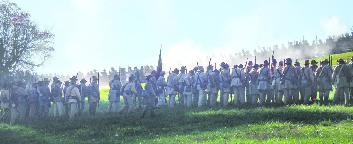 Confederates attacking Federal lines at the battle’s culmination.
