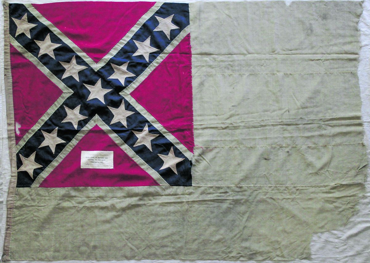 The Confederate Second National Pattern flag flown at Battery Bee.