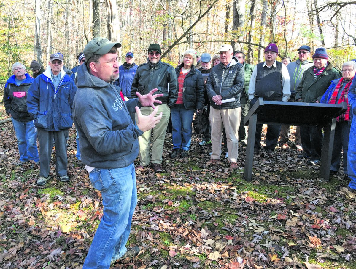 Chris Mackowski welcomes the Hershey and Harrisburg Civil War Roundtables to Grant’s Knoll in the Wilderness.