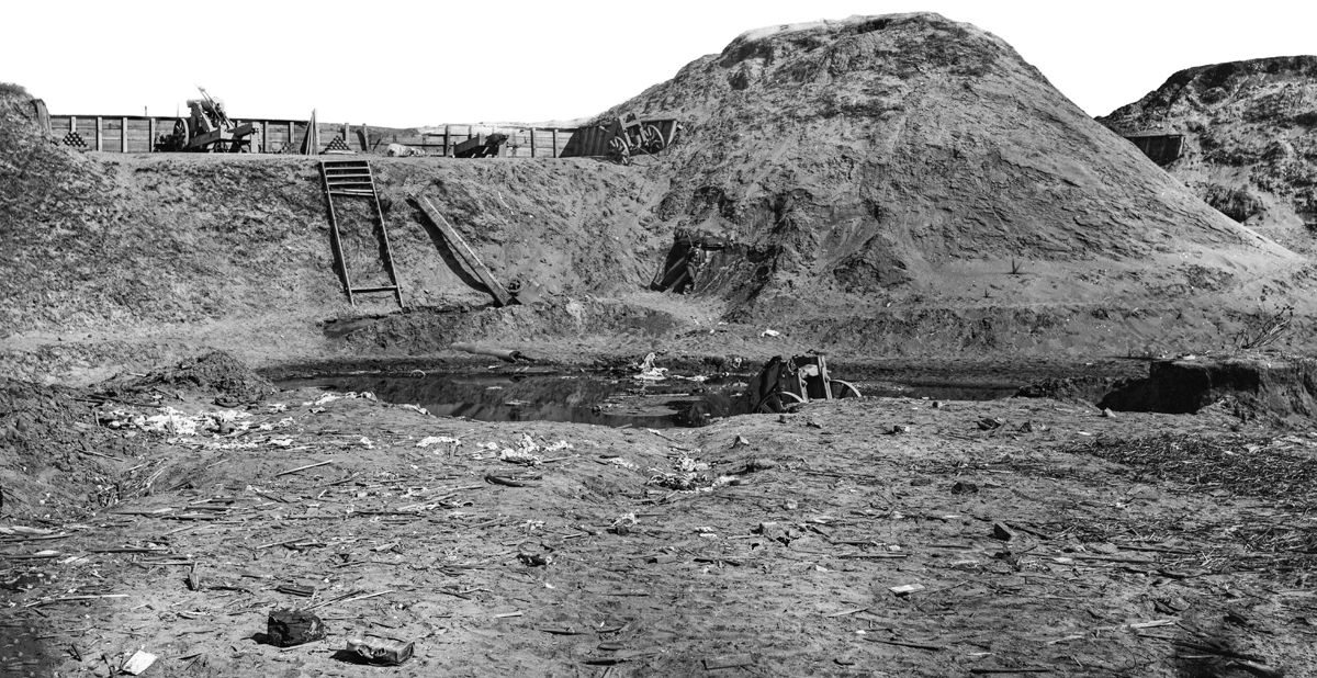 Destruction to Fort Fisher’s Battery No. 4 as a result of the U.S. Navy’s bombardment in mid-