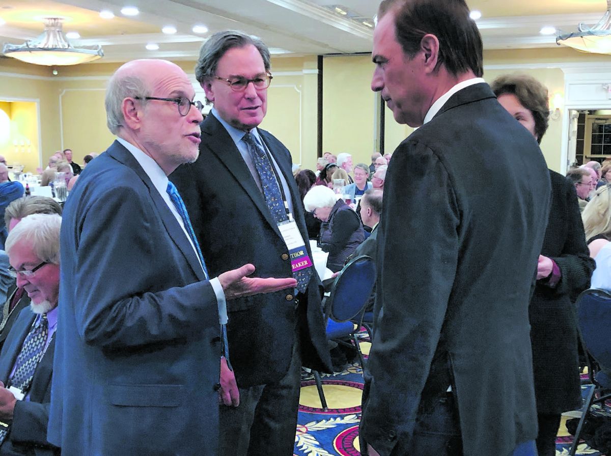 Forum chair Harold Holzer talks with biographers and award winners Sidney Blumenthal and Michael Beschloss.