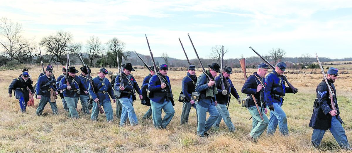 The Delaware Valley Blues march towards the Codori Farm.