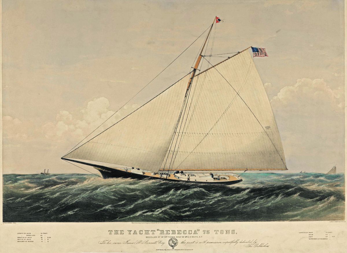 The yacht Rebecca 75 tons. Modelled by Mr. Wm. Tooker. Built by Mr. E.H. White, N.Y.