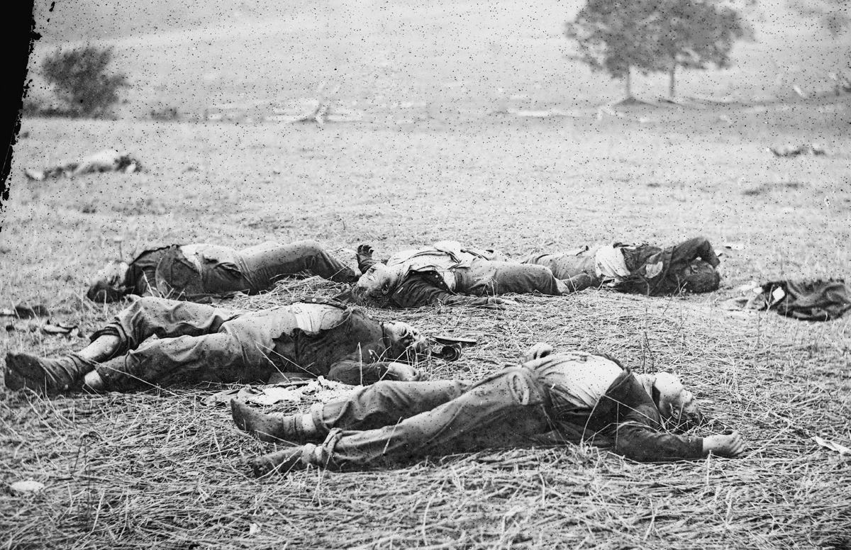 Nearly 7,000 bodies were buried on the Gettysburg Battlefield in the several days after the fighting ended. Union dead were removed within the following 9 months. Confederate dead remained in their original graves location for nine more years. Library of Congress.
