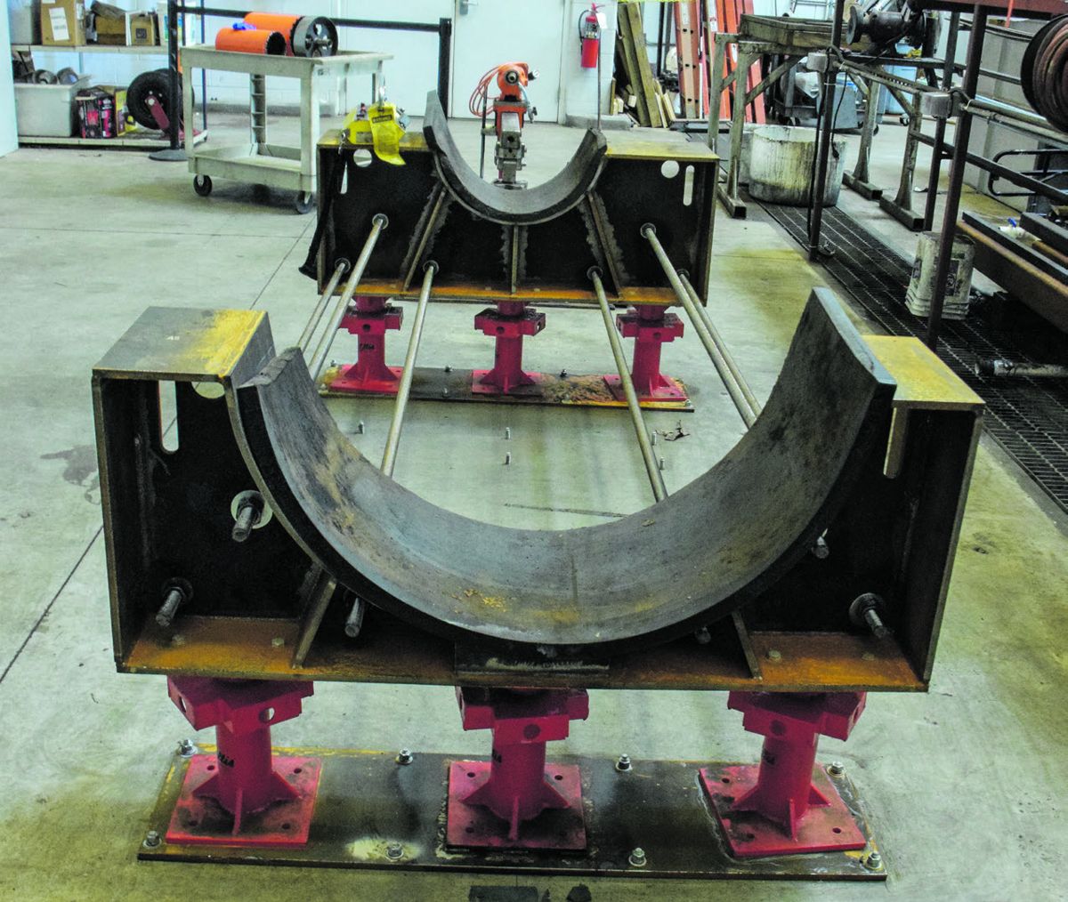 The ends of the cradle that supported the Dahlgren shell gun during the gun-coring project.
