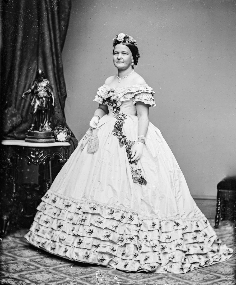 Mary Todd Lincoln in her inaugural ball gown. Library of Congress.