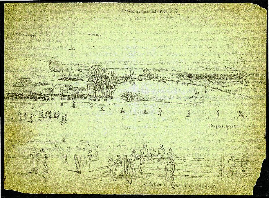 Joseph Baker sketch of IX Corps soldiers at Myer’s House location.