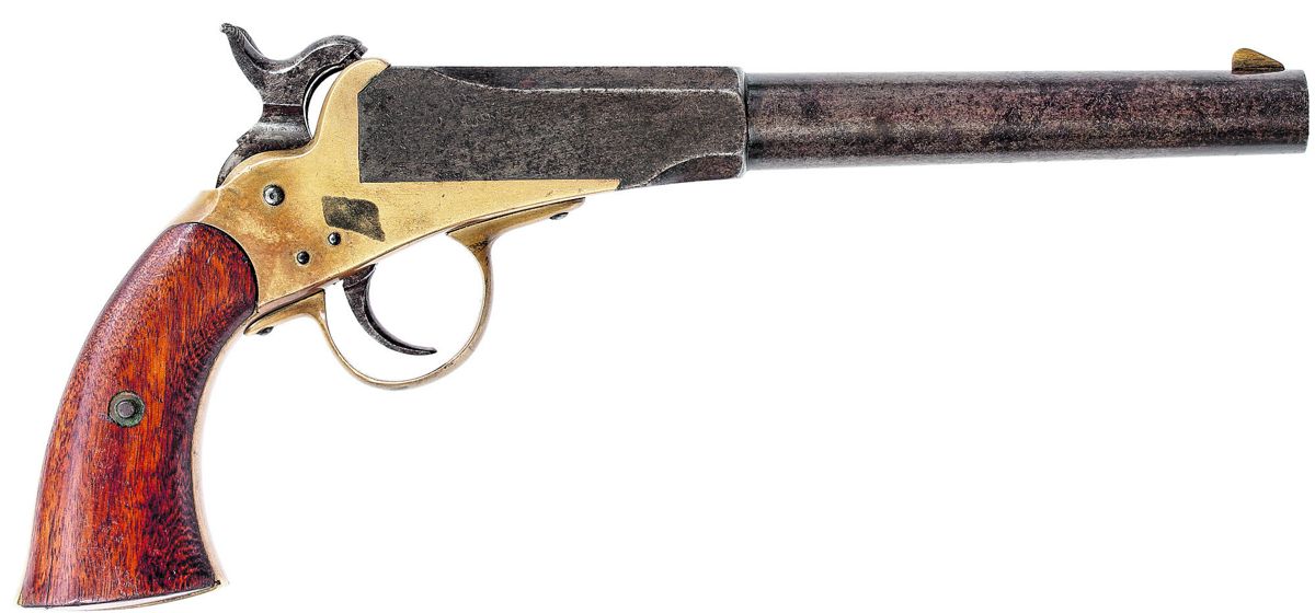 A large frame Lindsay “Young American” pistol that uses the same double hammer, single trigger mechanism as the Walch Pocket revolvers. These guns were produced at the Union Knife Company concurrently with the earlier Walch “Navy” revolvers.