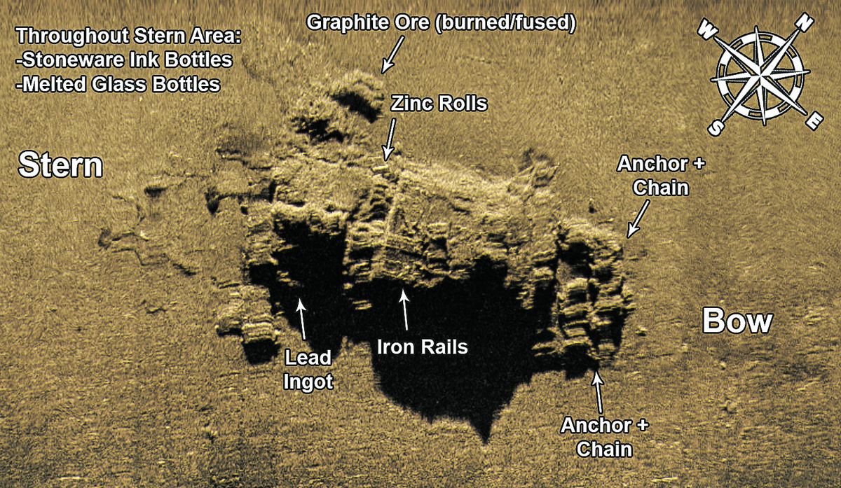 Side scan sonar image of the wreck site. (Image courtesy Ben Roberts)