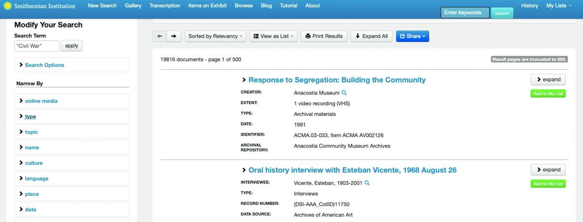 Smithsonian Open Access Search Page