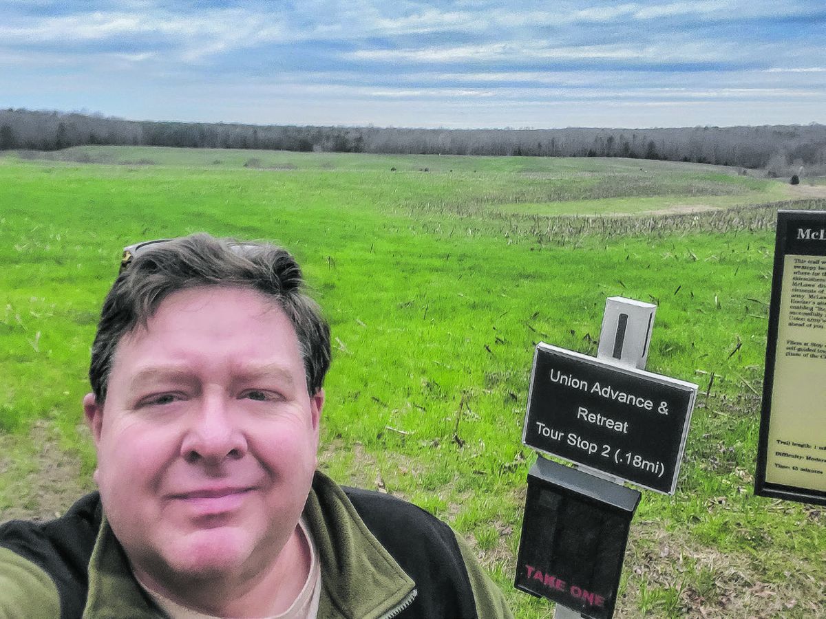 Terry Rensel, Executive Director of Central Virginia Battlefields Trust, enjoys a weekend hike at McLaws’ Wedge on Chancellorsville Battlefield.