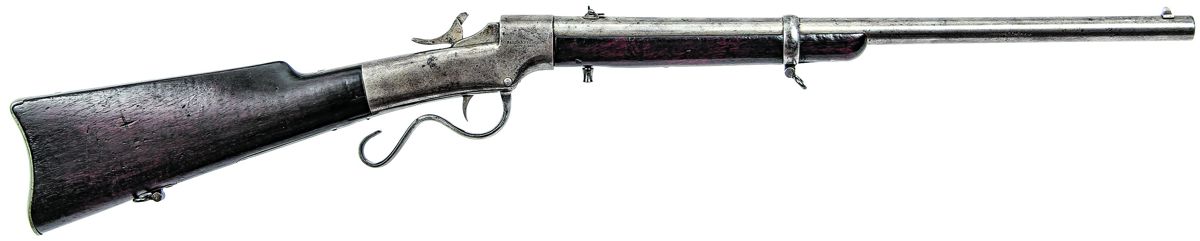 Obverse overall view of a .44 caliber Ball & Williams produced Ballard carbine. Note the octagon to round barrel and the longer rear sight leaf to allow more graduations out to longer distances. All photos by Tim Prince.