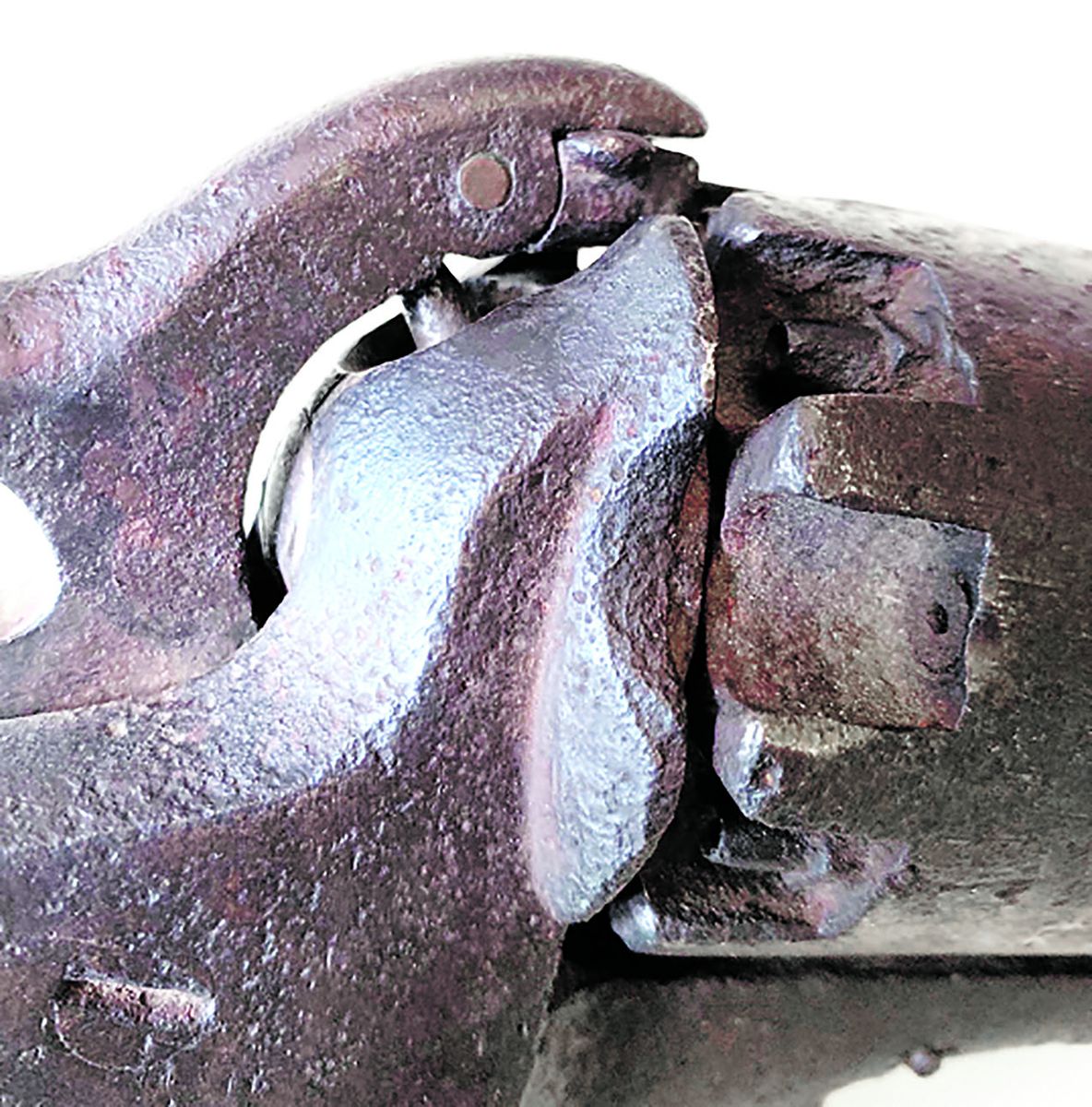 Closeup showing pitting on the iron parts.