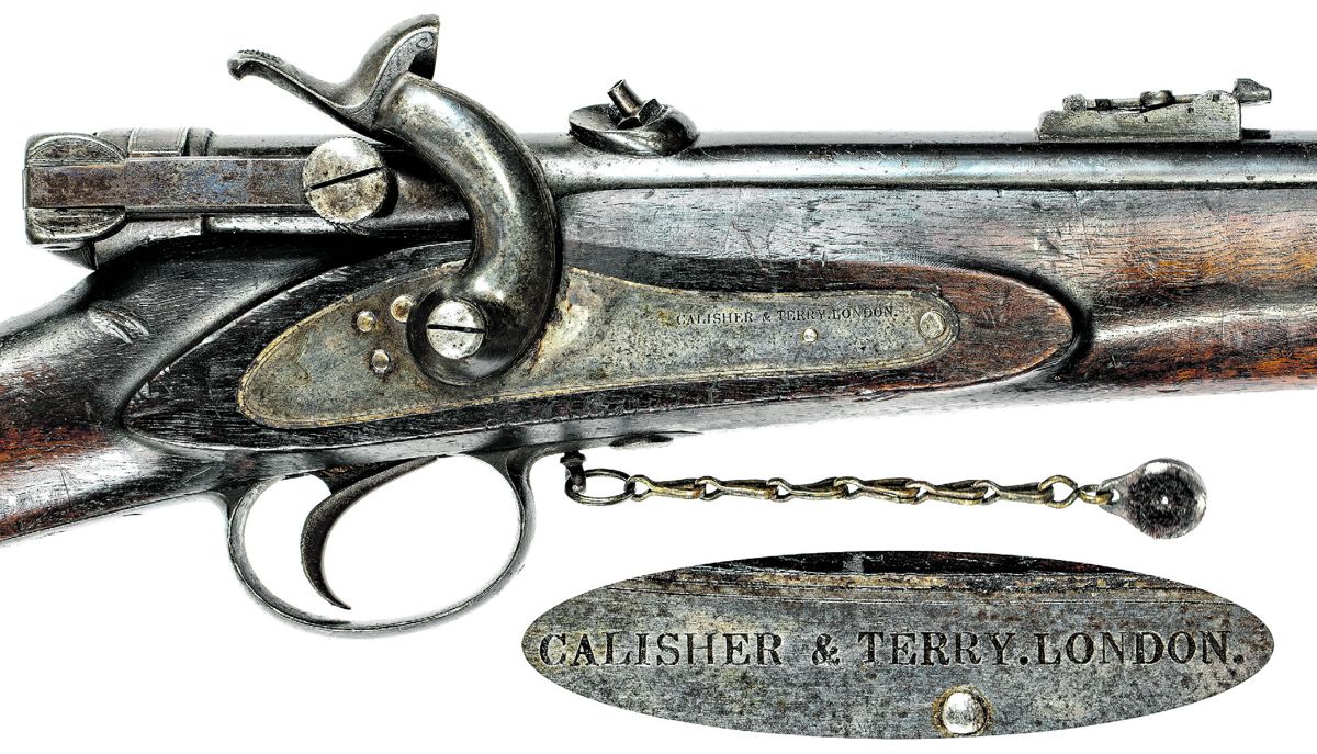 Lock area of the Terry Carbine with inset showing the lock markings.