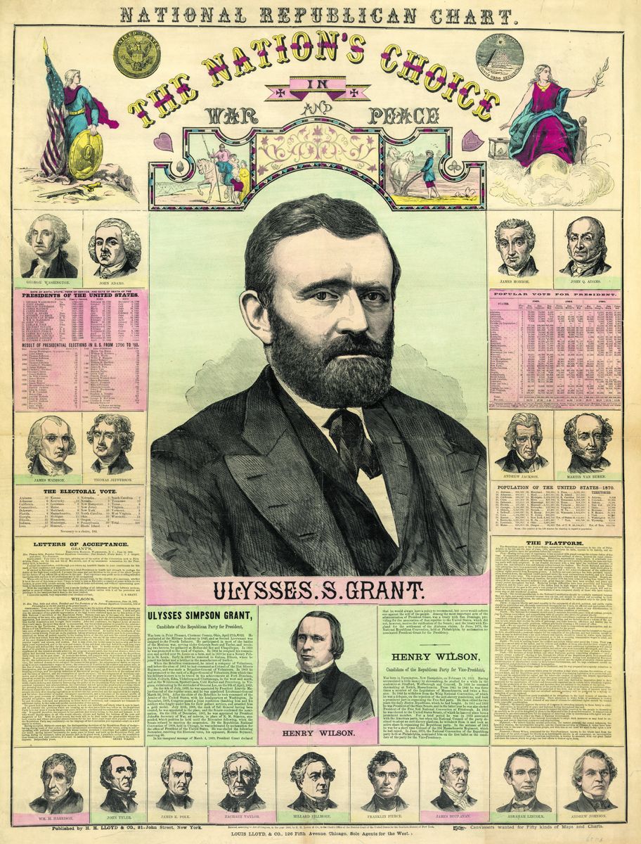 “The Republican Chart. The Nation’s Choice in War and Peace Ulysses S. Grant.” M.T. Boyd engraver. 1872. Library of Congress.